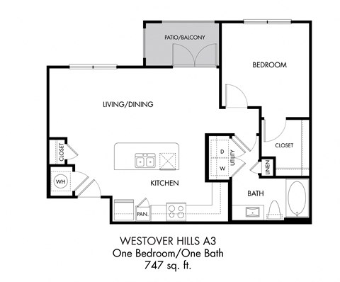 1BR 1BA (747 SF)